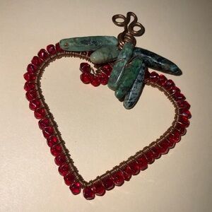 Handcrafted Red/Green Wire-Wrapped Strawberry Cottagecore Pendant w/ Serpentine